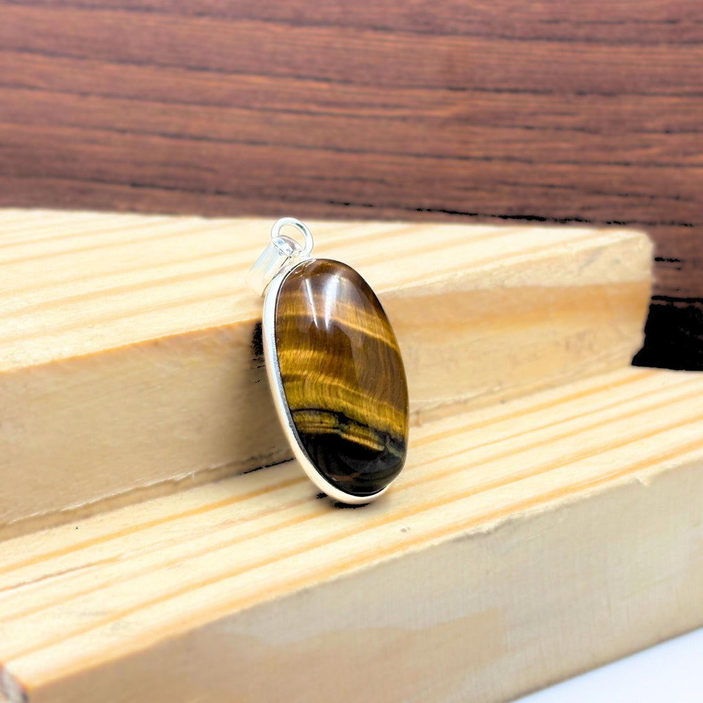 Tiger Eye Pendant Necklace, 925 Sterling Silver Golden Brown Crystal Necklace, Boho Gemstone Jewelry Gift for Her