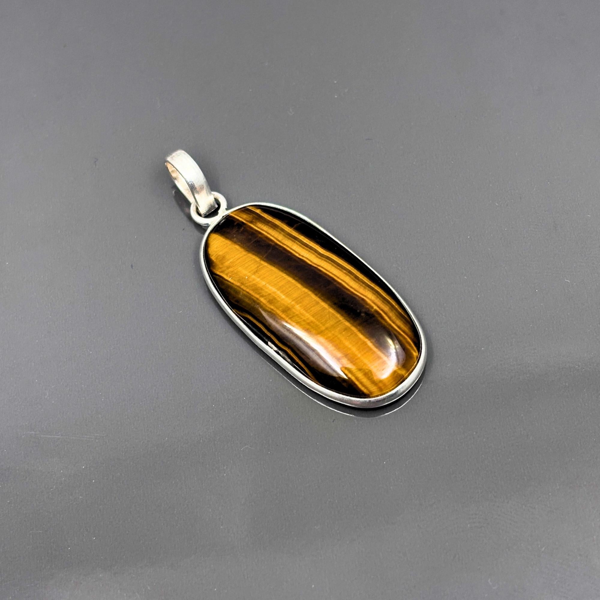 Tiger Eye Pendant Necklace, 925 Sterling Silver Golden Brown Crystal Pendant, Boho Gemstone Jewelry Gift for Her