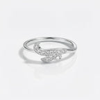 Sterling Silver CZ Swoosh Ring, Pavé Curved Band, Boho Stacking Jewelry