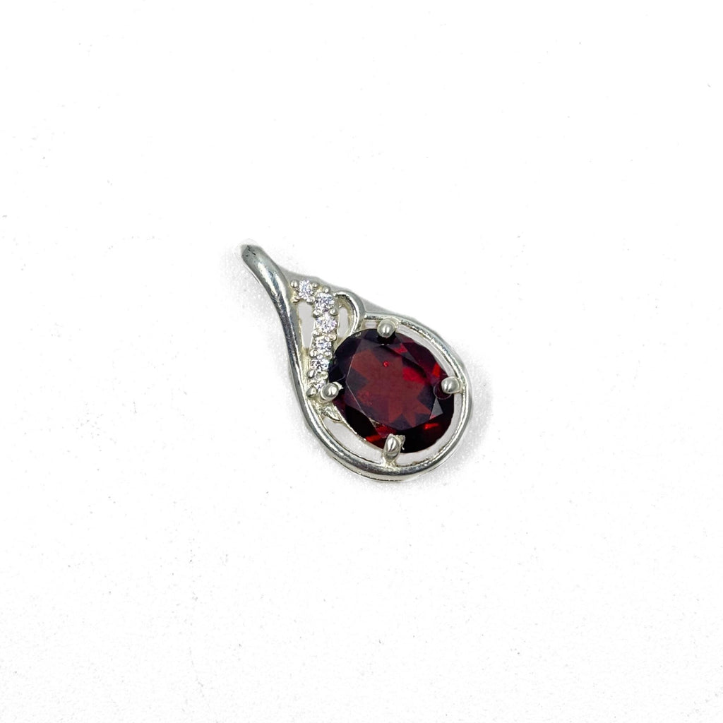Garnet Oval CZ Pendant in 925 Sterling Silver – Deep Red January Birthstone Necklace, Elegant Gemstone Jewelry Gift for Her