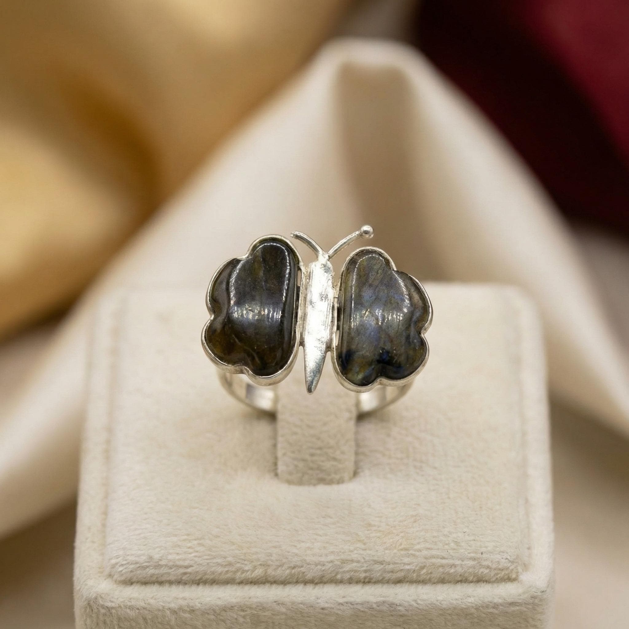 Labradorite Butterfly Ring: Iridescent Sterling Silver Gemstone, Boho Jewelry