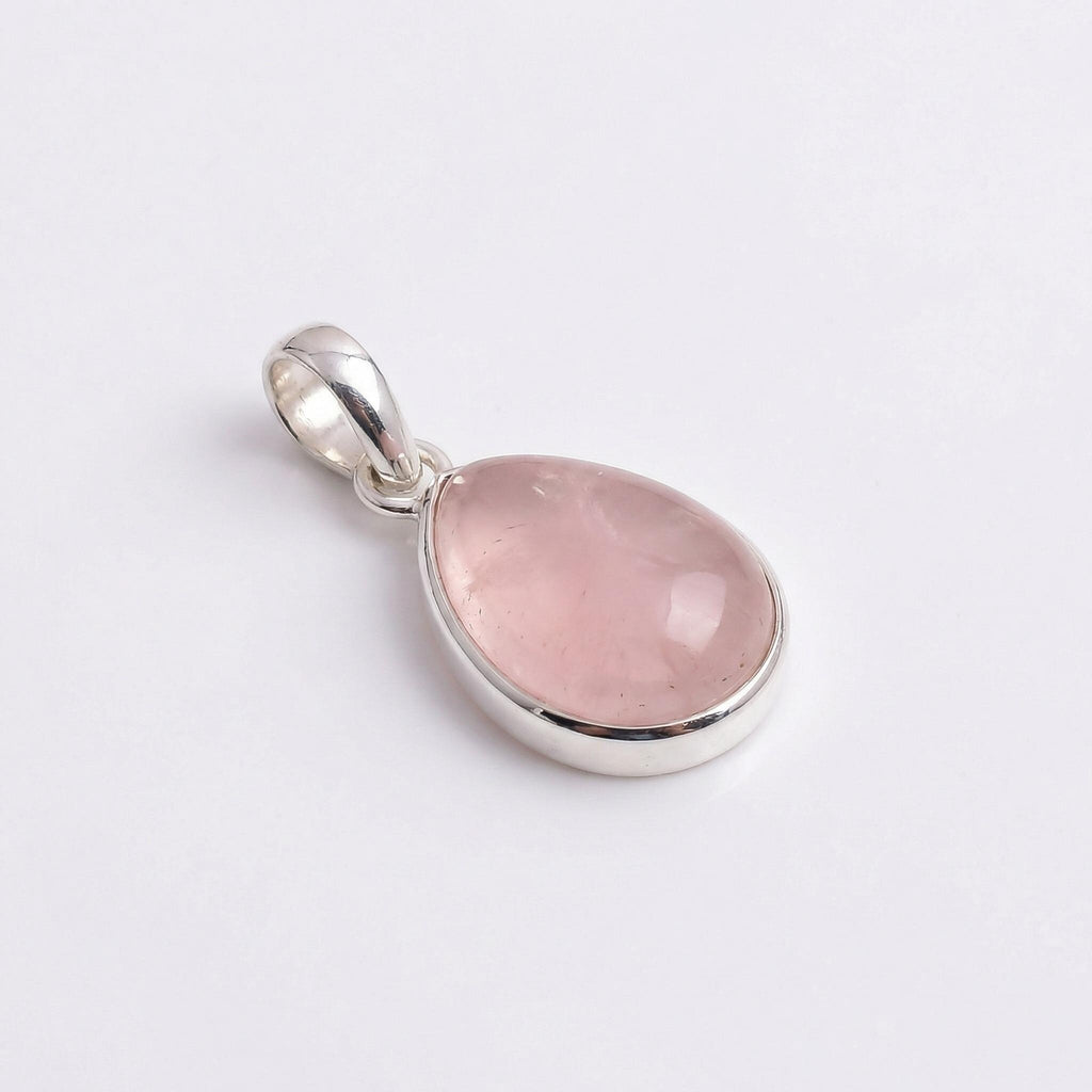 Natural Rose Quartz Pear Sterling Silver Pendant - Heart Healing Gemstone