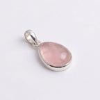 Natural Rose Quartz Pear Sterling Silver Pendant - Heart Healing Gemstone