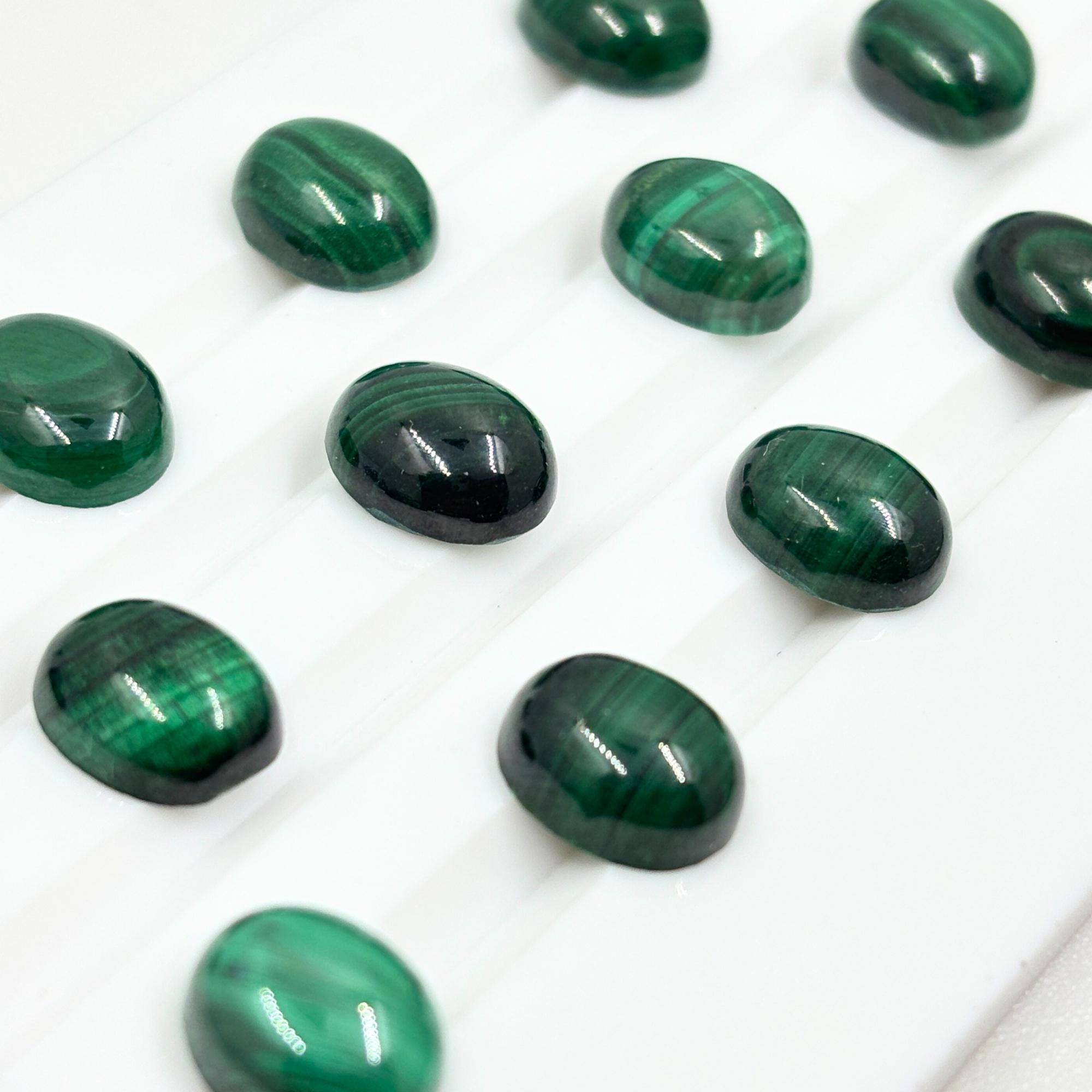 Malachite Oval Cabochons - AAA Grade, 10x8mm, Pack of 5