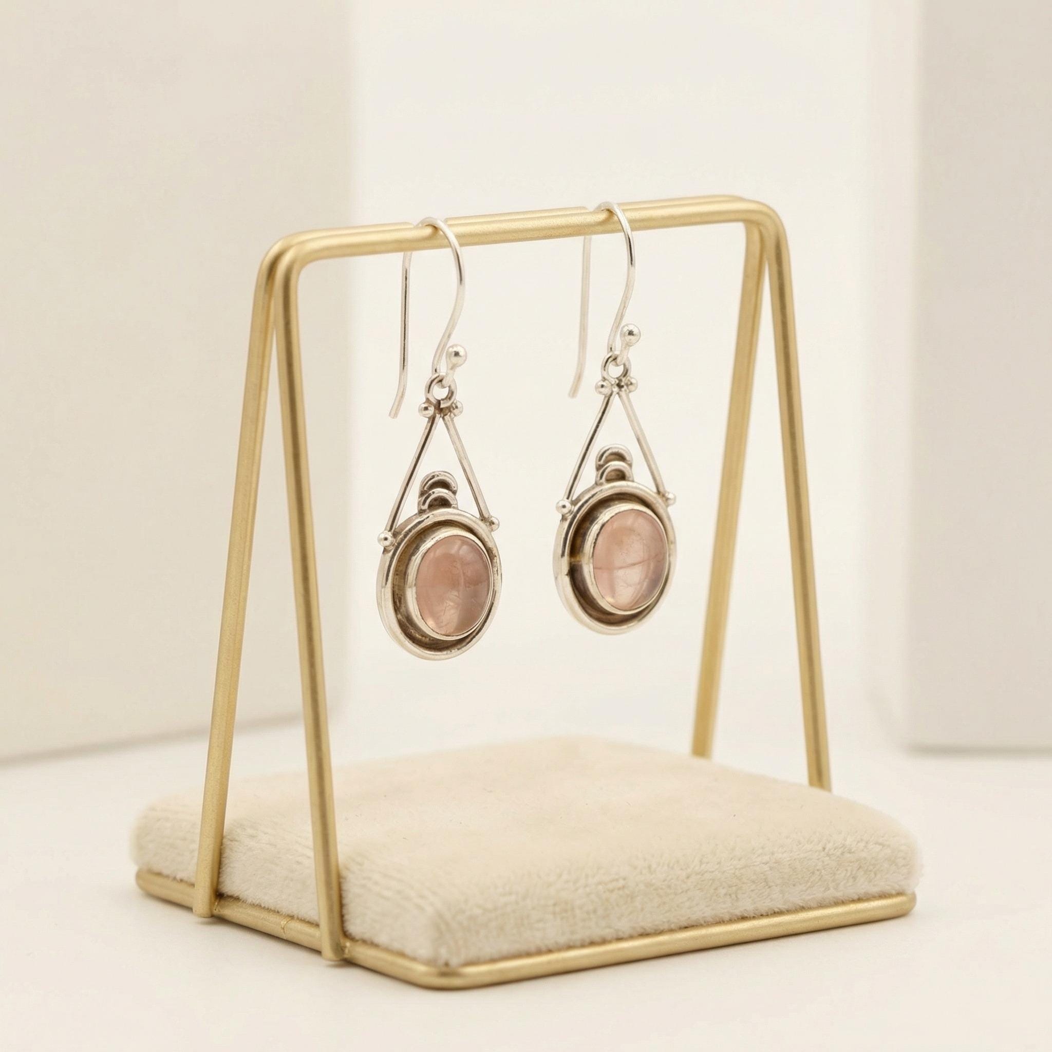 Rose Quartz Oval Drop Earrings | Sterling Silver, Love Stone, Handmade Jewelry