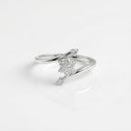 925 Sterling Silver CZ Starburst Ring, Pavé Flower Bypass Band, Boho Stacker Jewelry