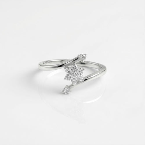 925 Sterling Silver CZ Starburst Ring, Pavé Flower Bypass Band, Boho Stacker Jewelry