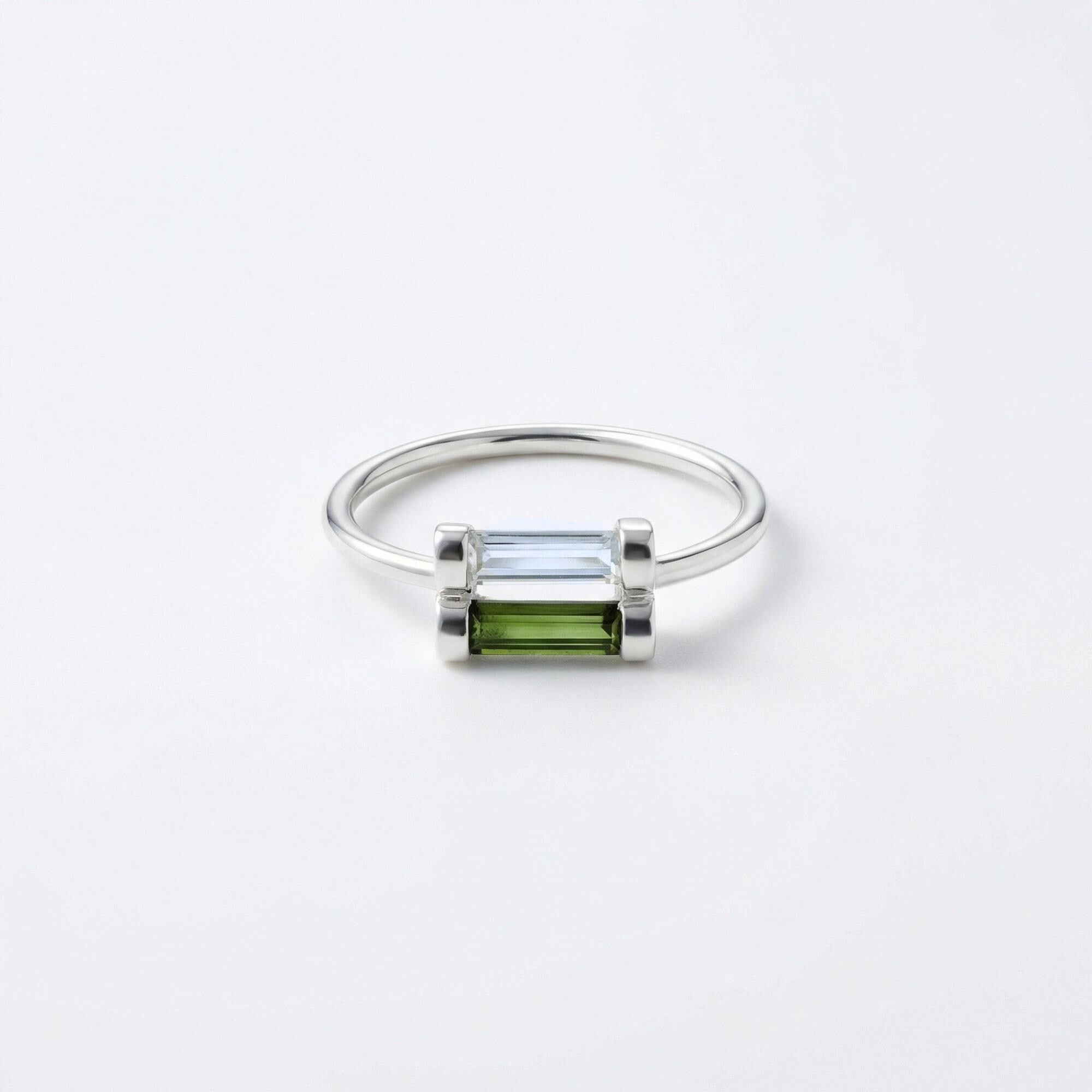 Raw Green & Blue Tourmaline Sterling Silver Ring: Modern Stacking Jewelry