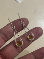 Citrine Drop Earrings 925 Sterling Silver | Round Gemstone Dangle | November Birthstone | Handmade Jewelry