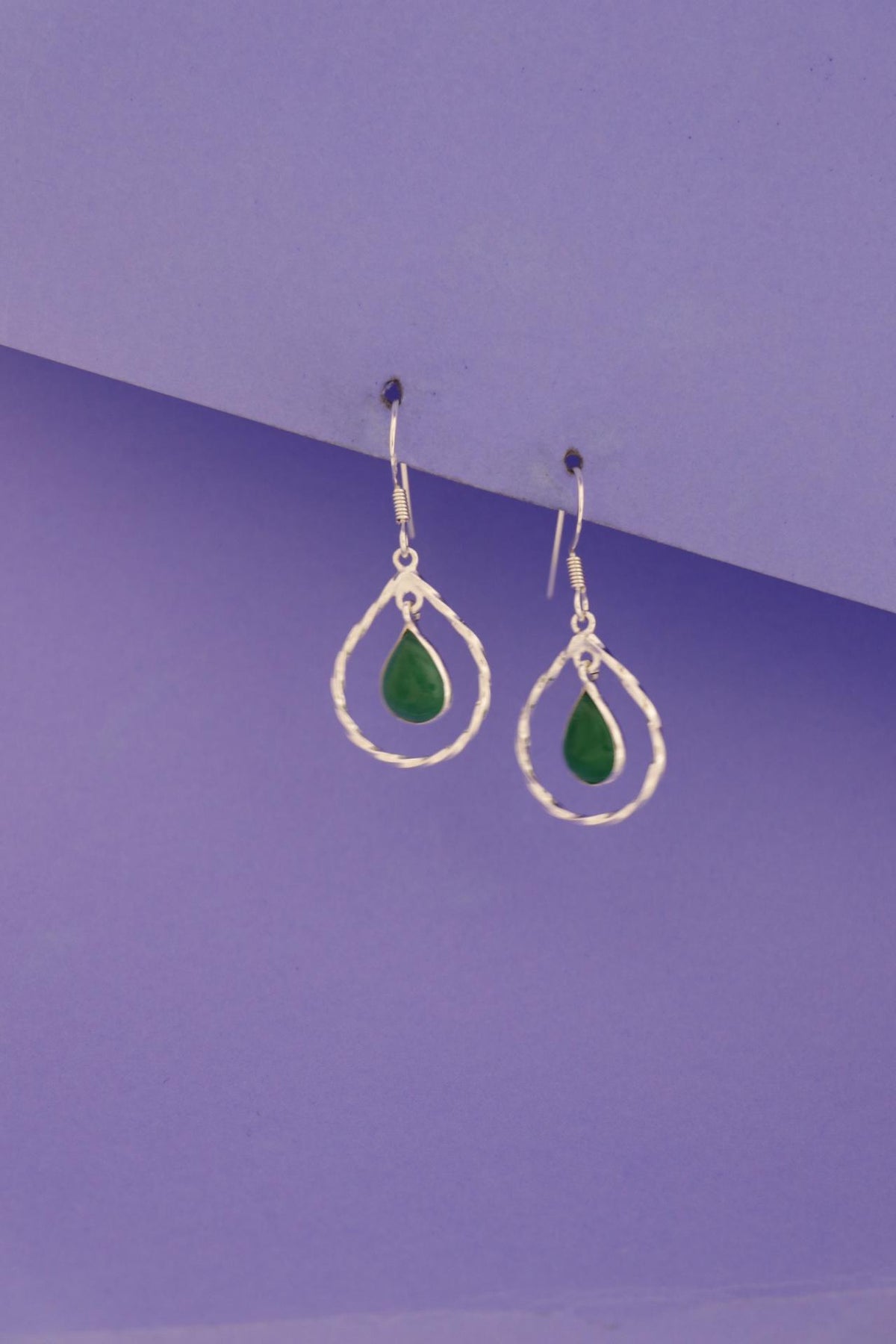 Green Onyx Teardrop Earrings | Hammered Sterling Silver Dangle | Boho Gemstone Jewelry