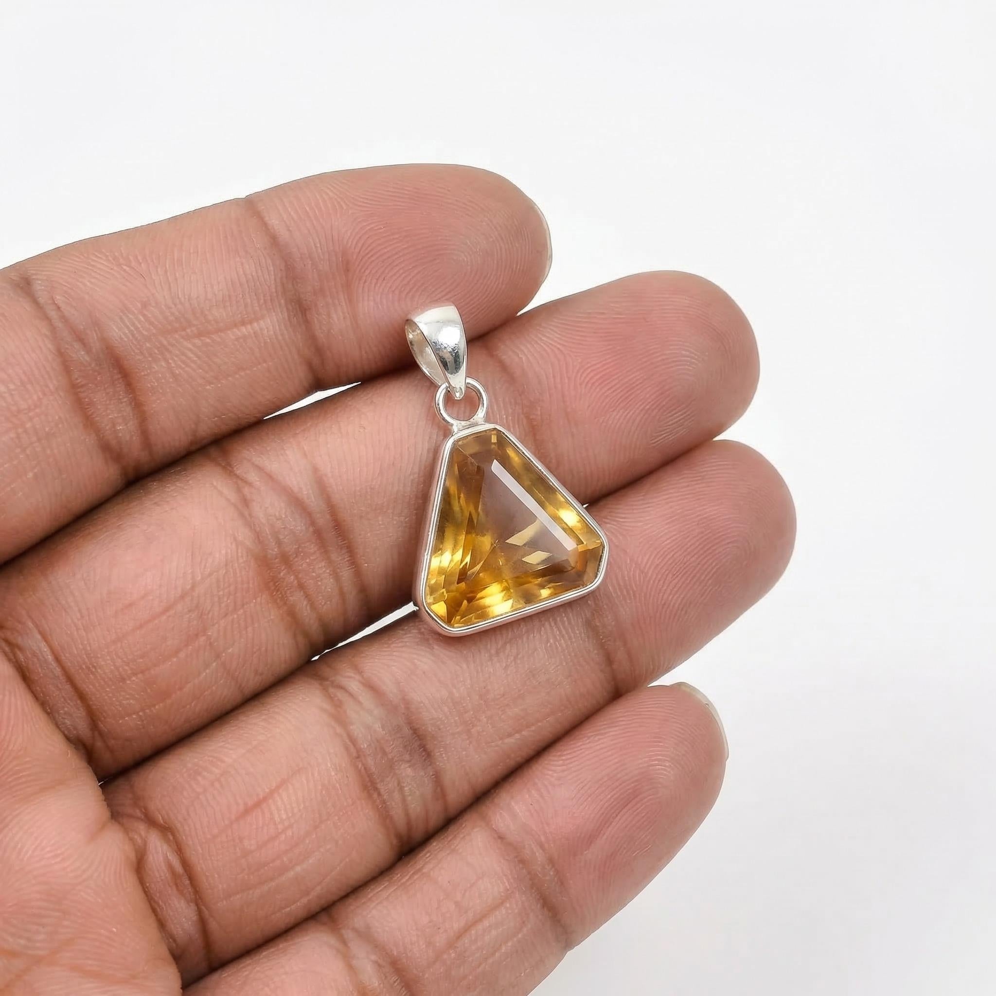 Sterling Silver Citrine Heart Pendant – Minimalist Boho November Birthstone Charm