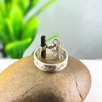Raw Green Tourmaline Bar Ring: Adjustable Sterling Silver Boho Jewelry