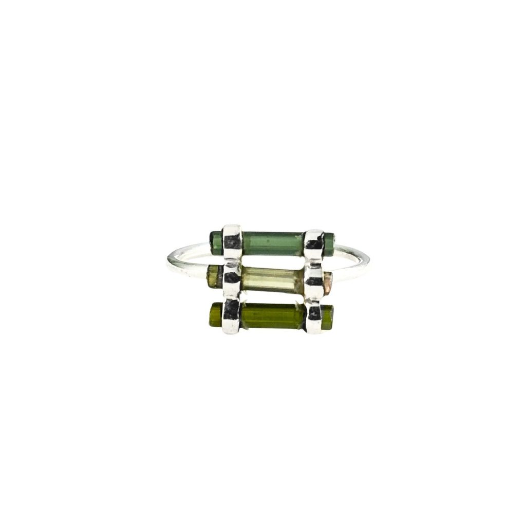 Raw Green Tourmaline Sterling Silver Ring: Handmade Open Band Jewelry