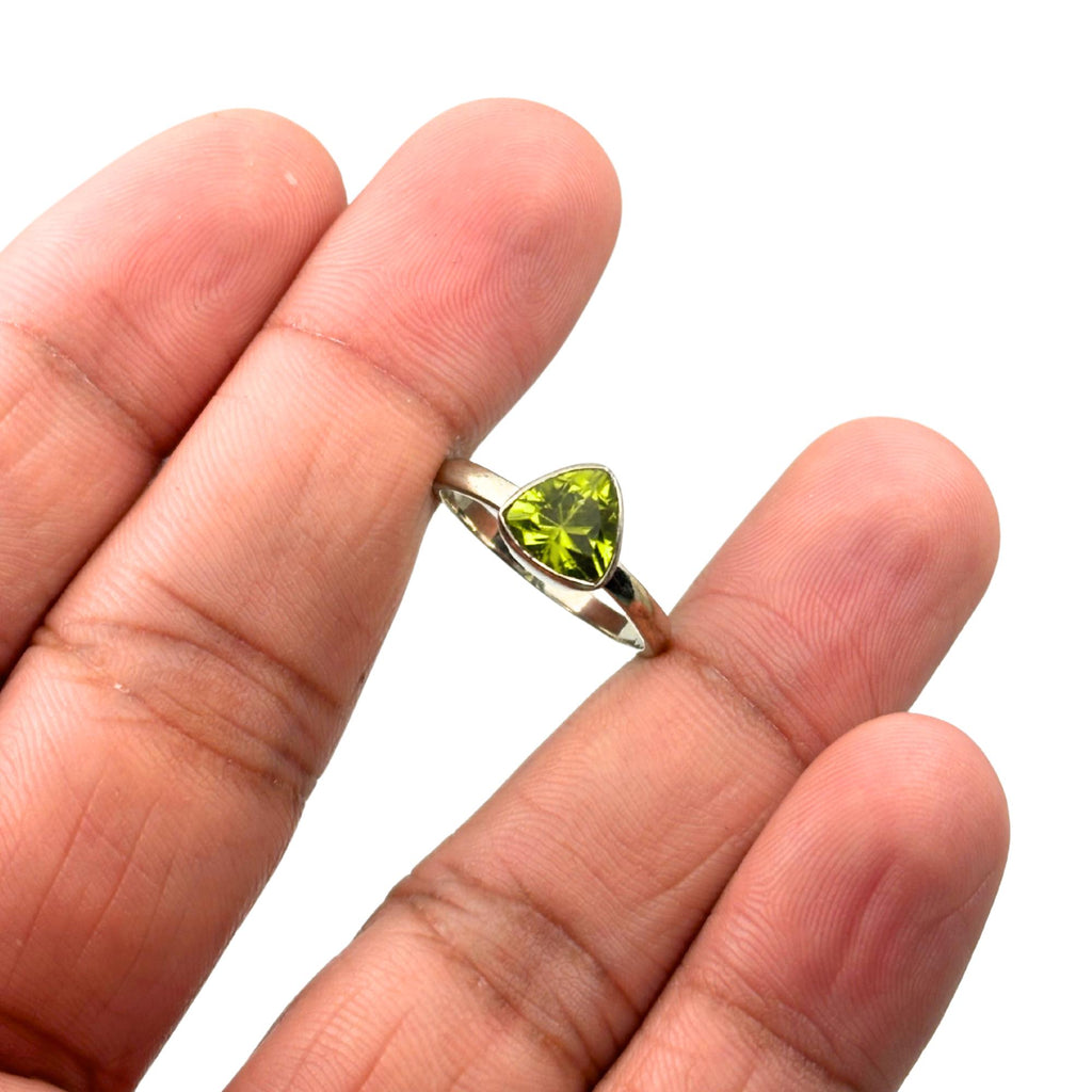 Peridot Trillion Ring: Sterling Silver Green Gemstone - August Birthstone