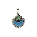 Blue Opal Moon & Dendritic Agate Star Pendant: Sterling Silver Celestial Charm