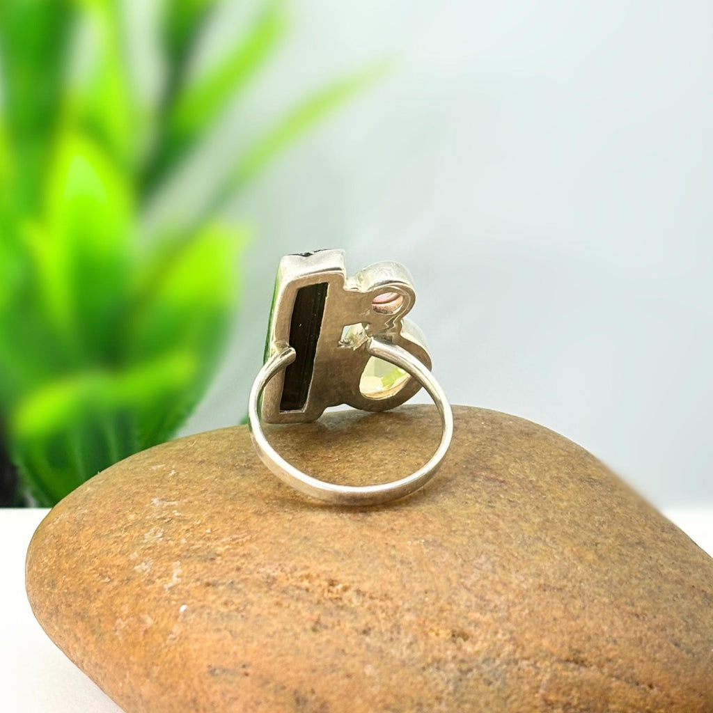 Green Tourmaline, Yellow Sapphire & Pink Tourmaline Sterling Silver Ring