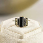 Raw Green Tourmaline Bar Ring: Sterling Silver Stacking Gemstone