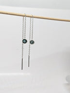 Blue Tourmaline Threader Earrings | 925 Sterling Silver Dainty Chain Drop