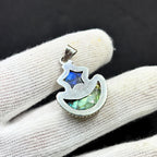 Labradorite Star and Moon Pendant: Sterling Silver Celestial Necklace