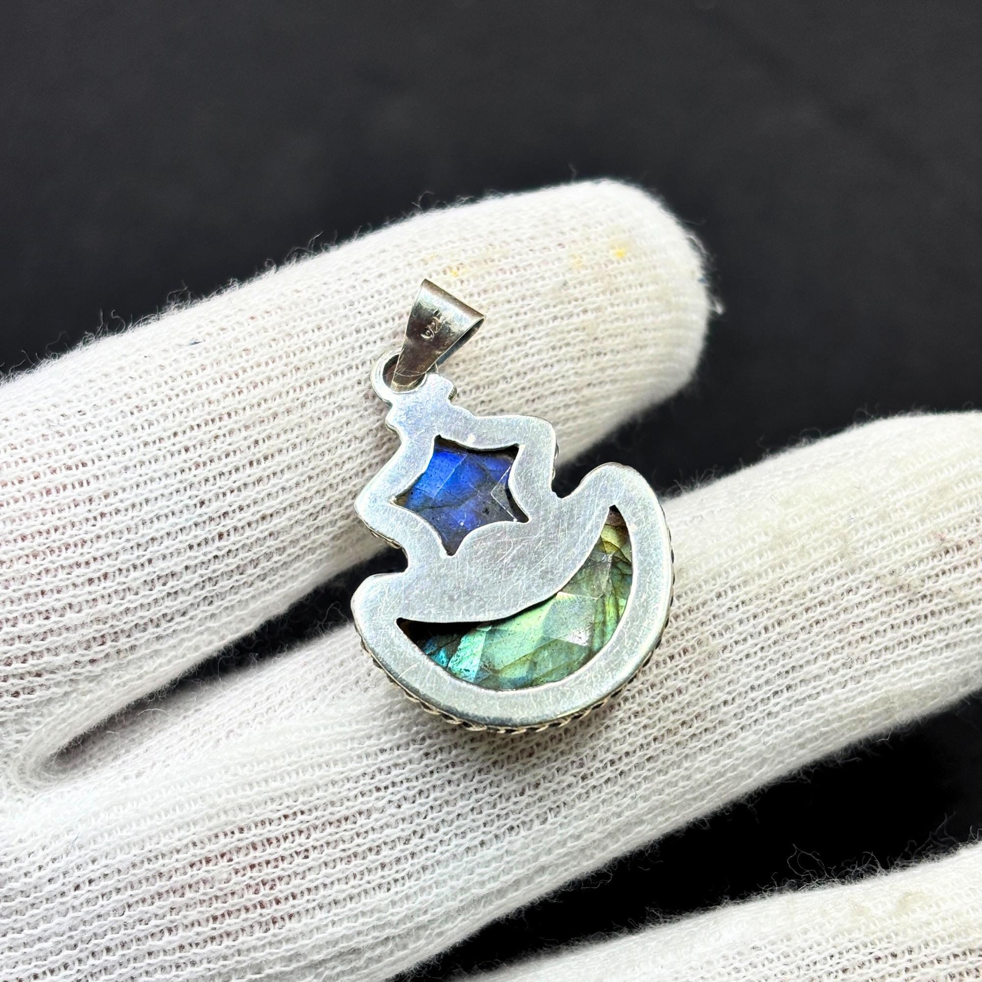 Labradorite Star and Moon Pendant: Sterling Silver Celestial Necklace
