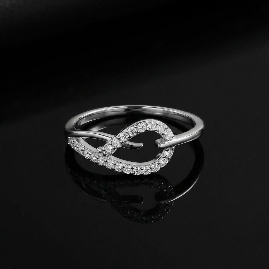 Sterling Silver CZ Knot Ring, Twisted Heart Bypass Band, Dainty Stacker Promise Ring