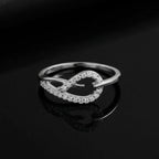 Sterling Silver CZ Knot Ring, Twisted Heart Bypass Band, Dainty Stacker Promise Ring