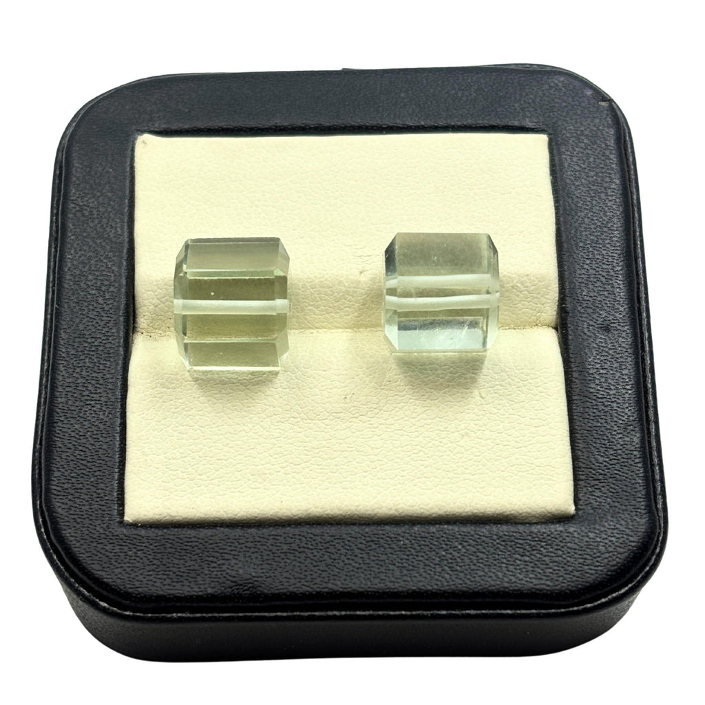 Green Amethyst Beads Pair, Faceted Cube Gemstone, 10mm