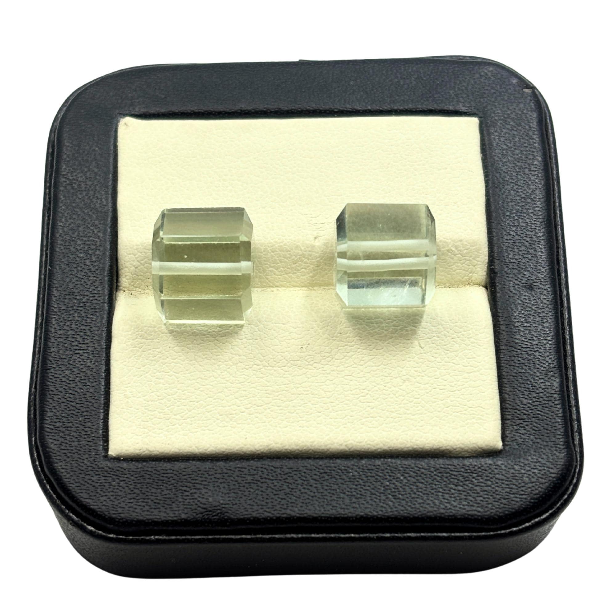 Green Amethyst Beads Pair, Faceted Cube Gemstone, 10mm