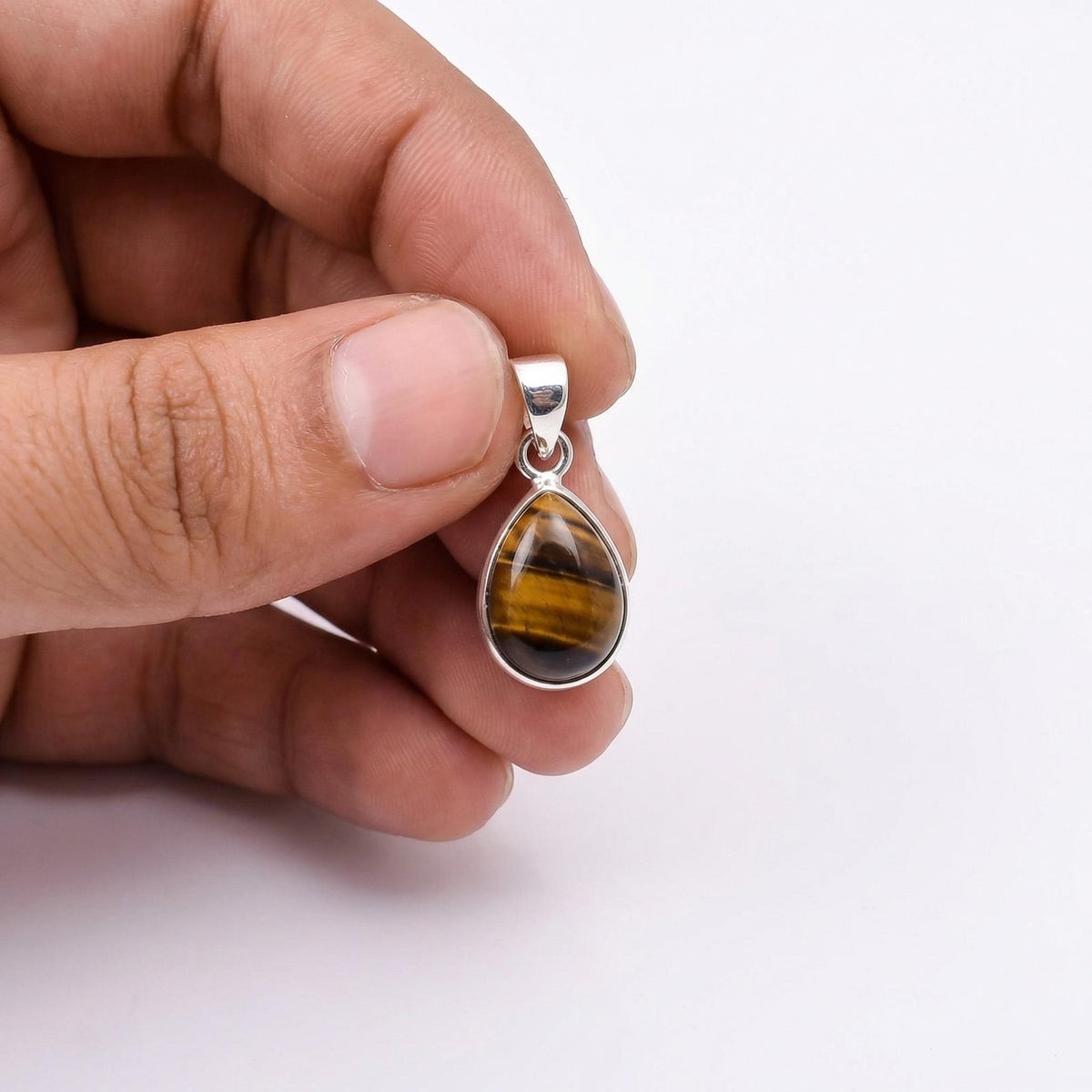 Tiger Eye Pendant: 925 Sterling Silver, Golden Brown Gemstone
