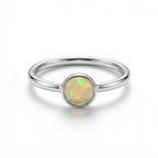 Opal Round Ring – 925 Sterling Silver, Natural Opal Cabochon, Handmade Statement Jewelry
