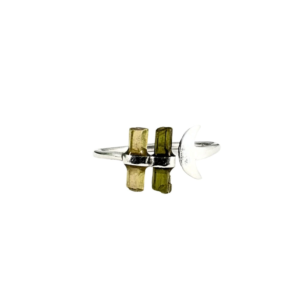 Raw Tourmaline Bar Ring: Sterling Silver Open Band, October Birthstone