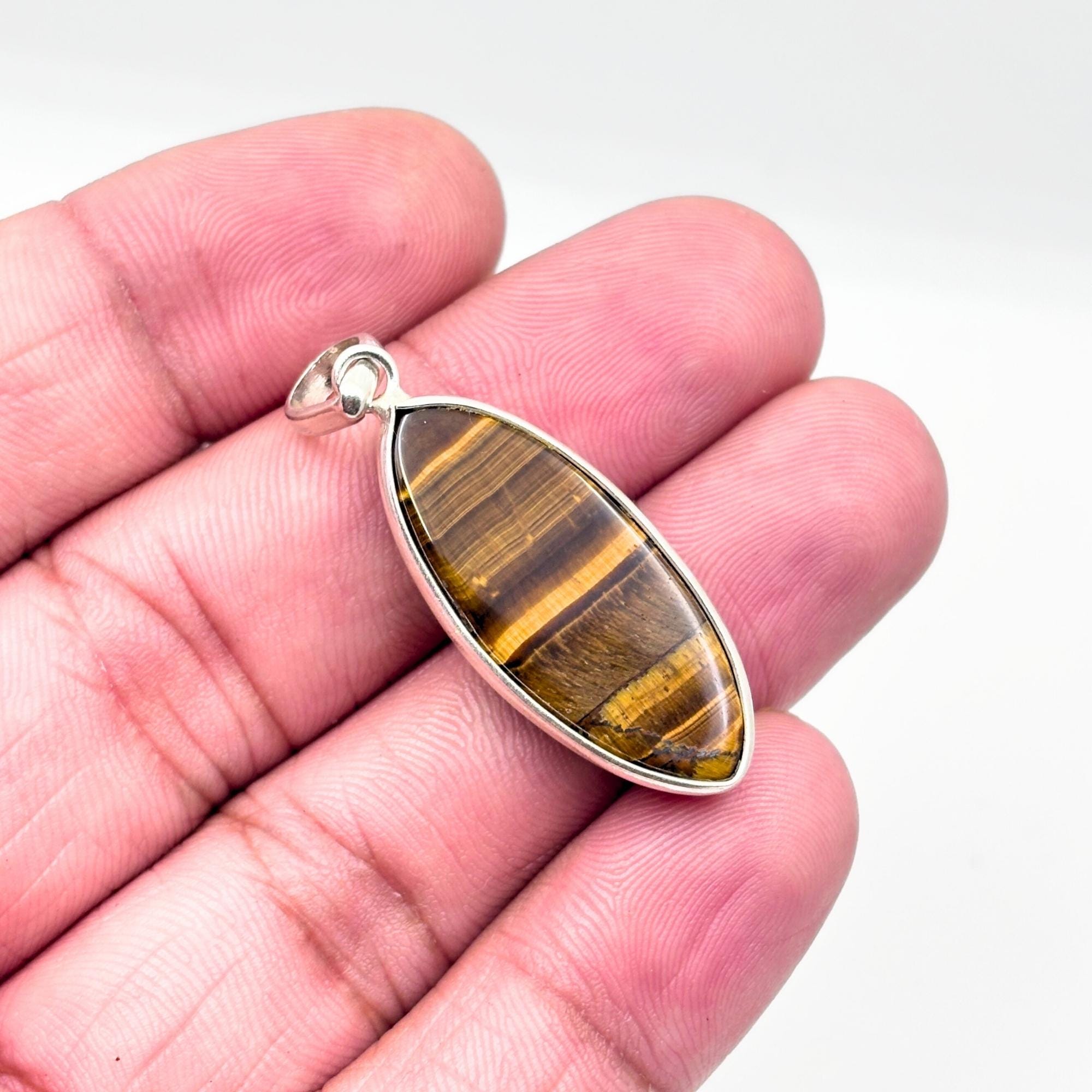Tiger Eye Pendant Necklace, Handmade 925 Sterling Silver Necklace, Protection Jewelry, Healing Crystal Gift for Her