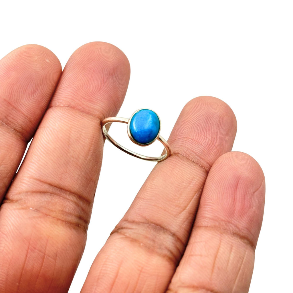 Handmade Oval Turquoise Ring | Oxidized 925 Sterling Silver Boho Jewelry