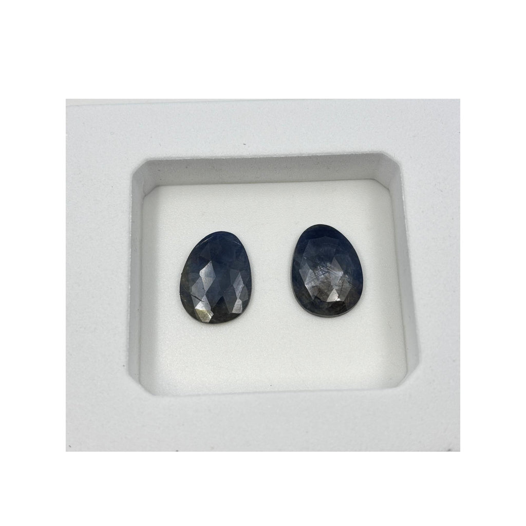 Rose Cut Sapphire Slices: Natural Untreated Gemstone Pair, Flat Back
