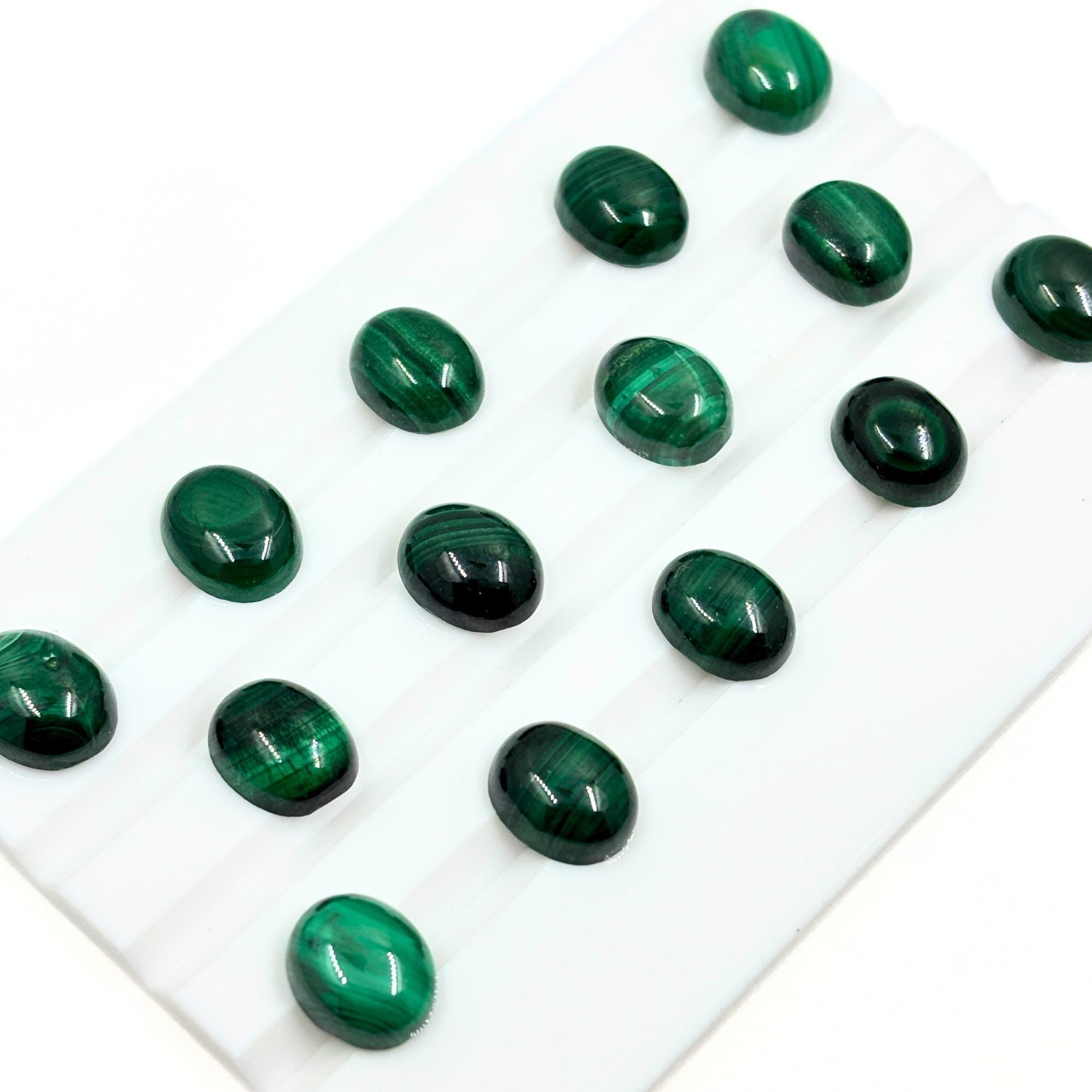 Malachite Oval Cabochons - AAA Grade, 10x8mm, Pack of 5