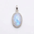 Oval Rainbow Moonstone Pendant – Sterling Silver Boho Gemstone Necklace