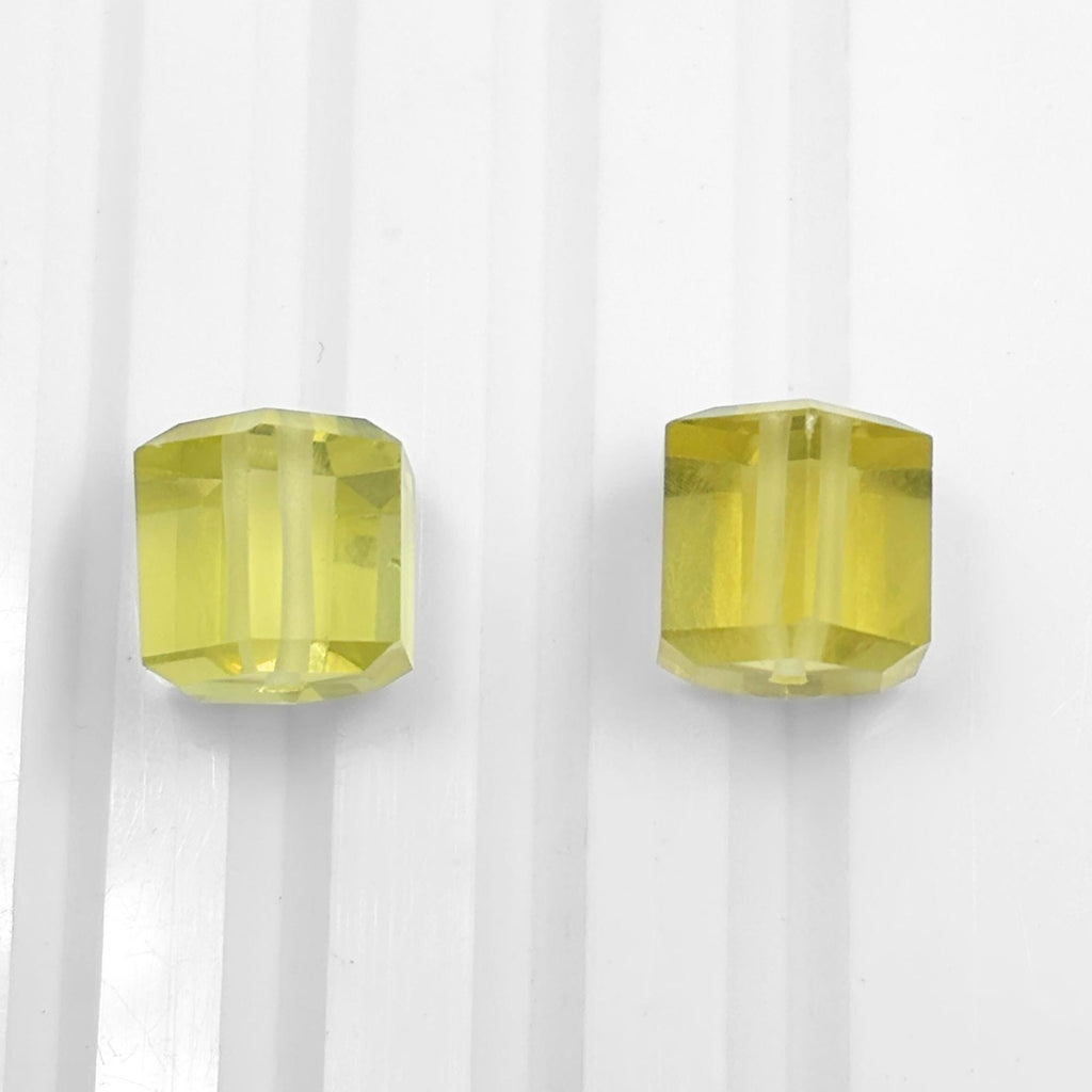 Lemon Quartz Beads Pair, Faceted Cube Dice, 10mm Gemstone