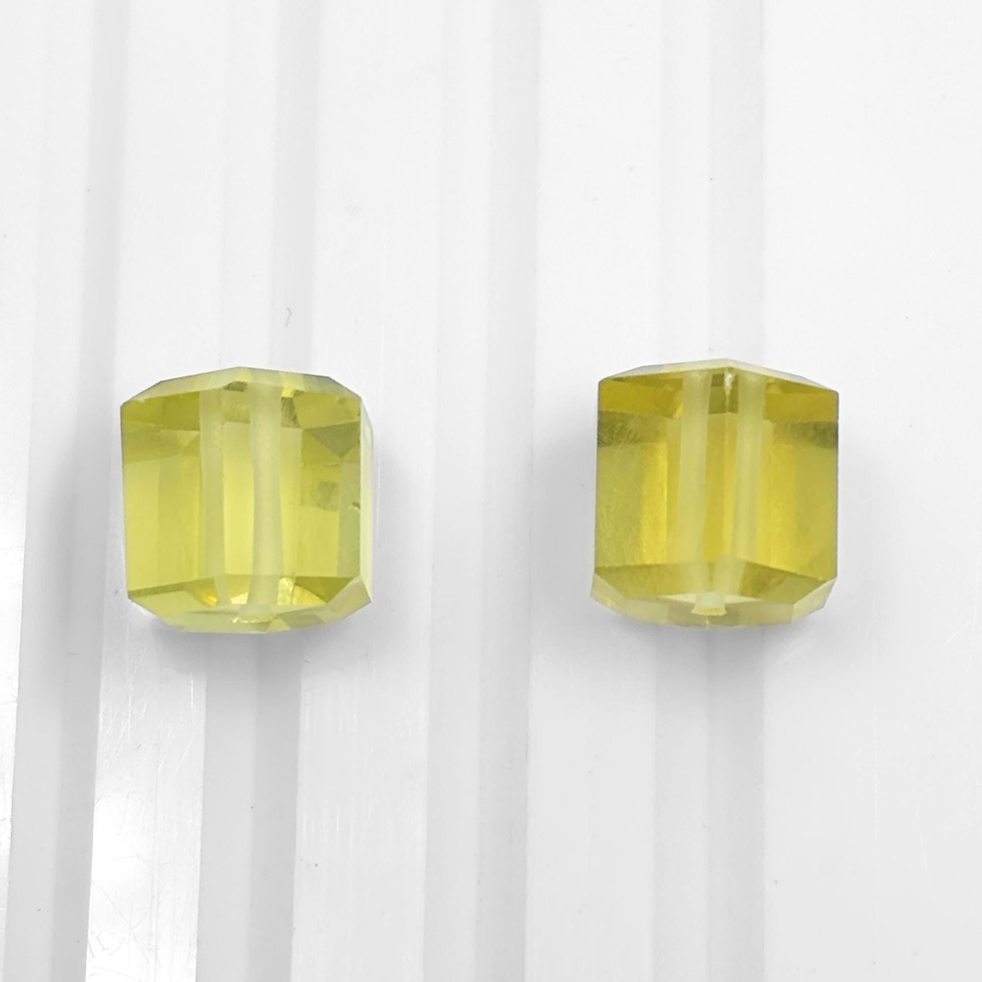 Lemon Quartz Beads Pair, Faceted Cube Dice, 10mm Gemstone