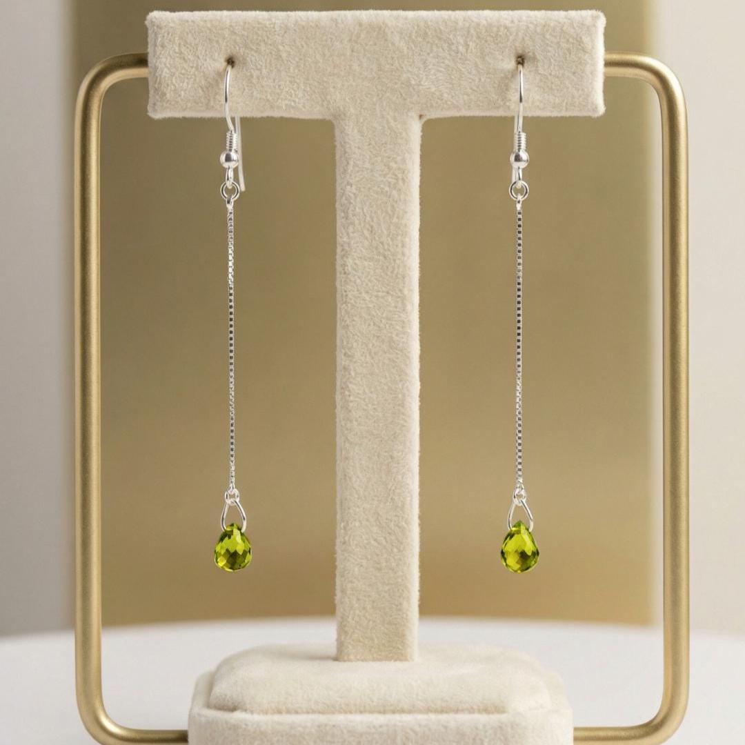 Peridot Drop Earrings 925 Sterling Silver | Drop Gemstone Dangle | Gift for Her | Boho Jewelry