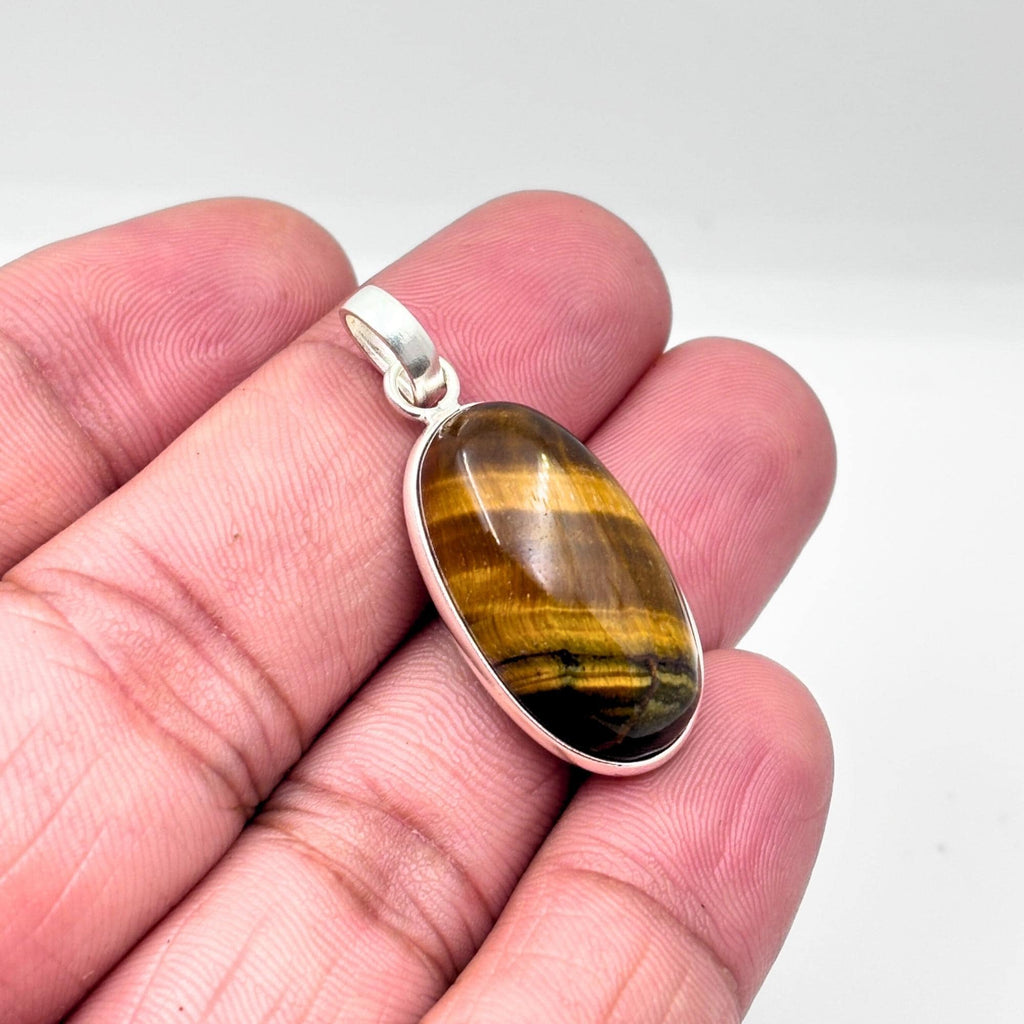 Tiger Eye Pendant Necklace, 925 Sterling Silver Golden Brown Crystal Necklace, Boho Gemstone Jewelry Gift for Her
