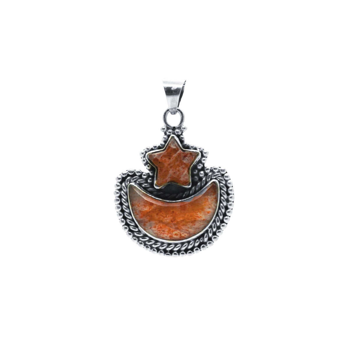 Sunstone Star and Moon Pendant: Sterling Silver Celestial Necklace
