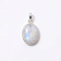 Oval Rainbow Moonstone Pendant – Sterling Silver Boho Gemstone Necklace