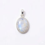 Oval Rainbow Moonstone Pendant – Sterling Silver Boho Gemstone Necklace