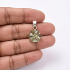 Green Amethyst Flower Carving Pendant, Sterling Silver Necklace Charm, Minimalist Gemstone Jewelry