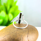 Raw Green Tourmaline Bar Ring: Adjustable Sterling Silver Boho Jewelry