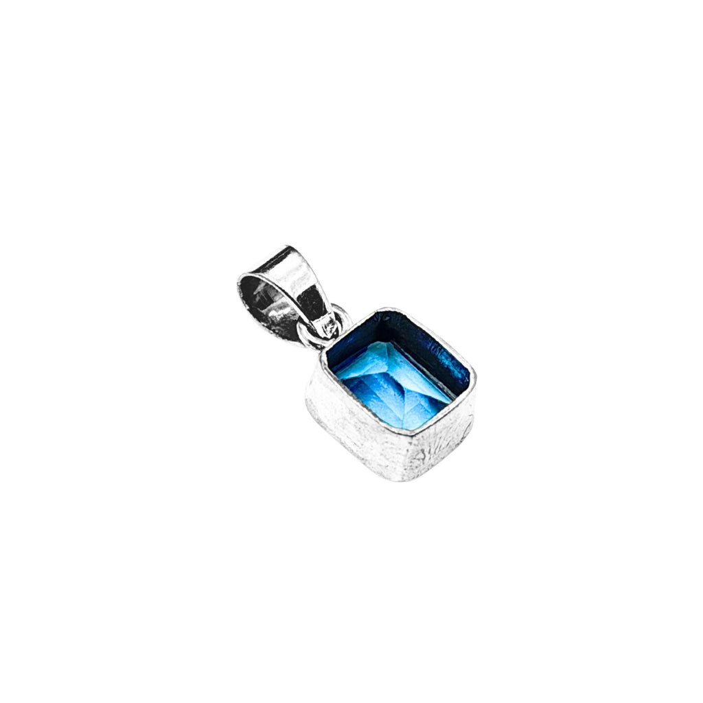 Blue Topaz Emerald Cut Pendant in 925 Sterling Silver –Minimalist Sky Blue December Birthstone Necklace,Dainty Gemstone Jewelry Gift for Her