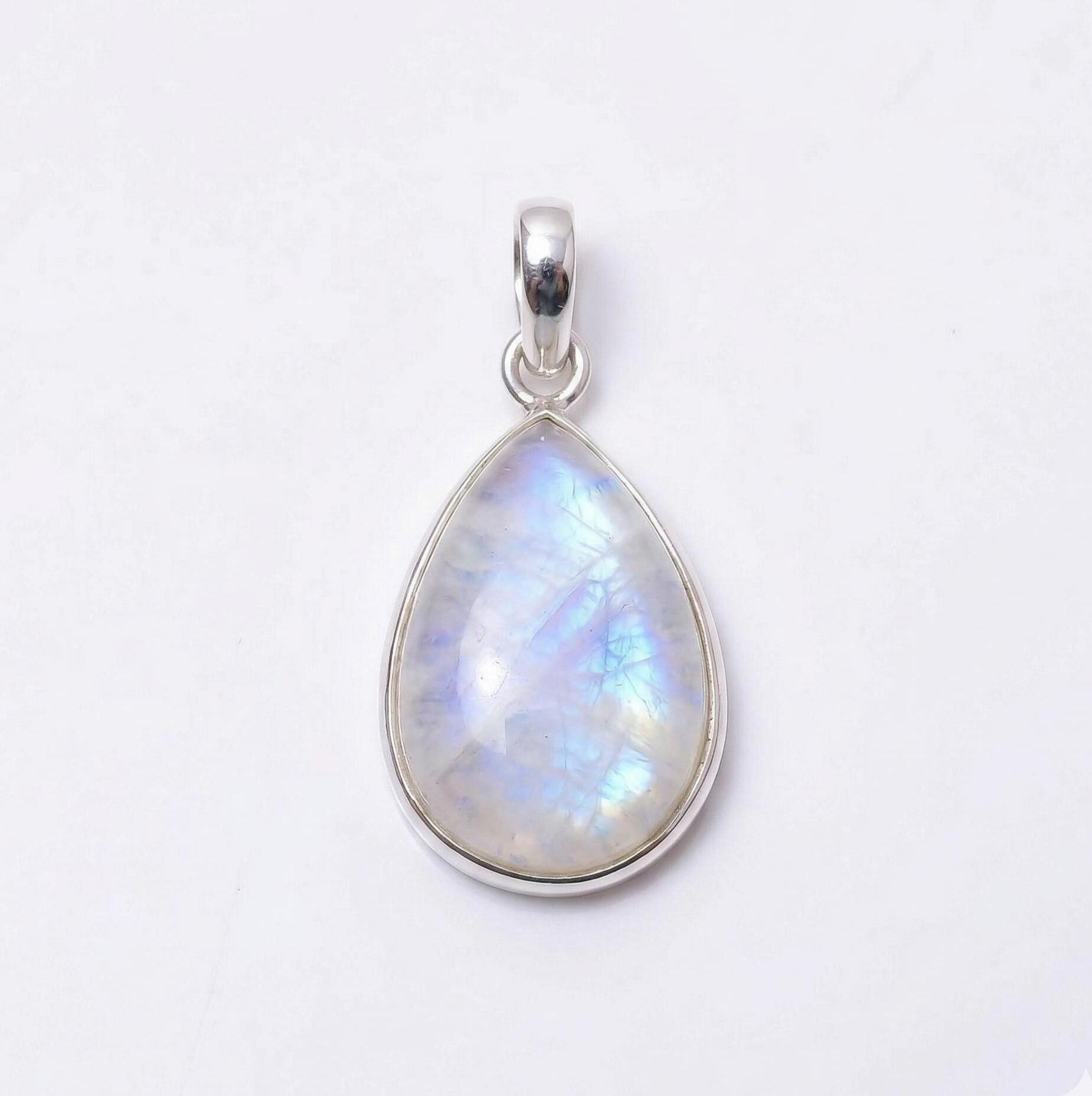 Teardrop Moonstone Pendant – 925 Sterling Silver Boho Necklace