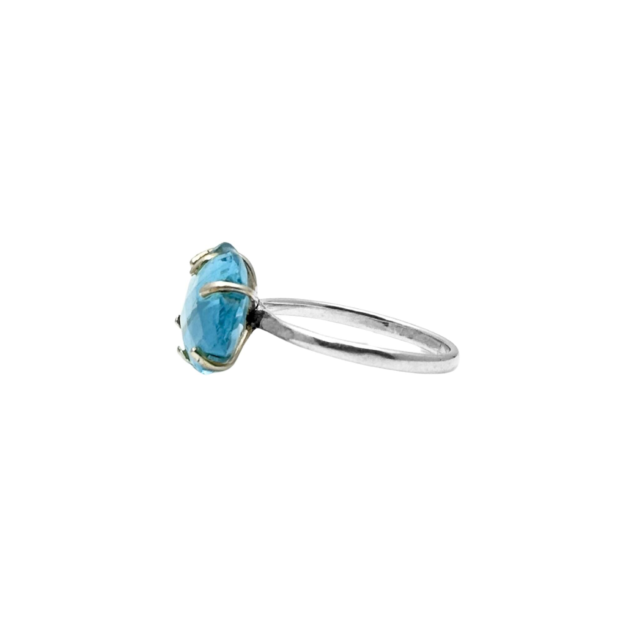 Sterling Silver Cloud Blue Topaz Ring: Handmade Gemstone Statement