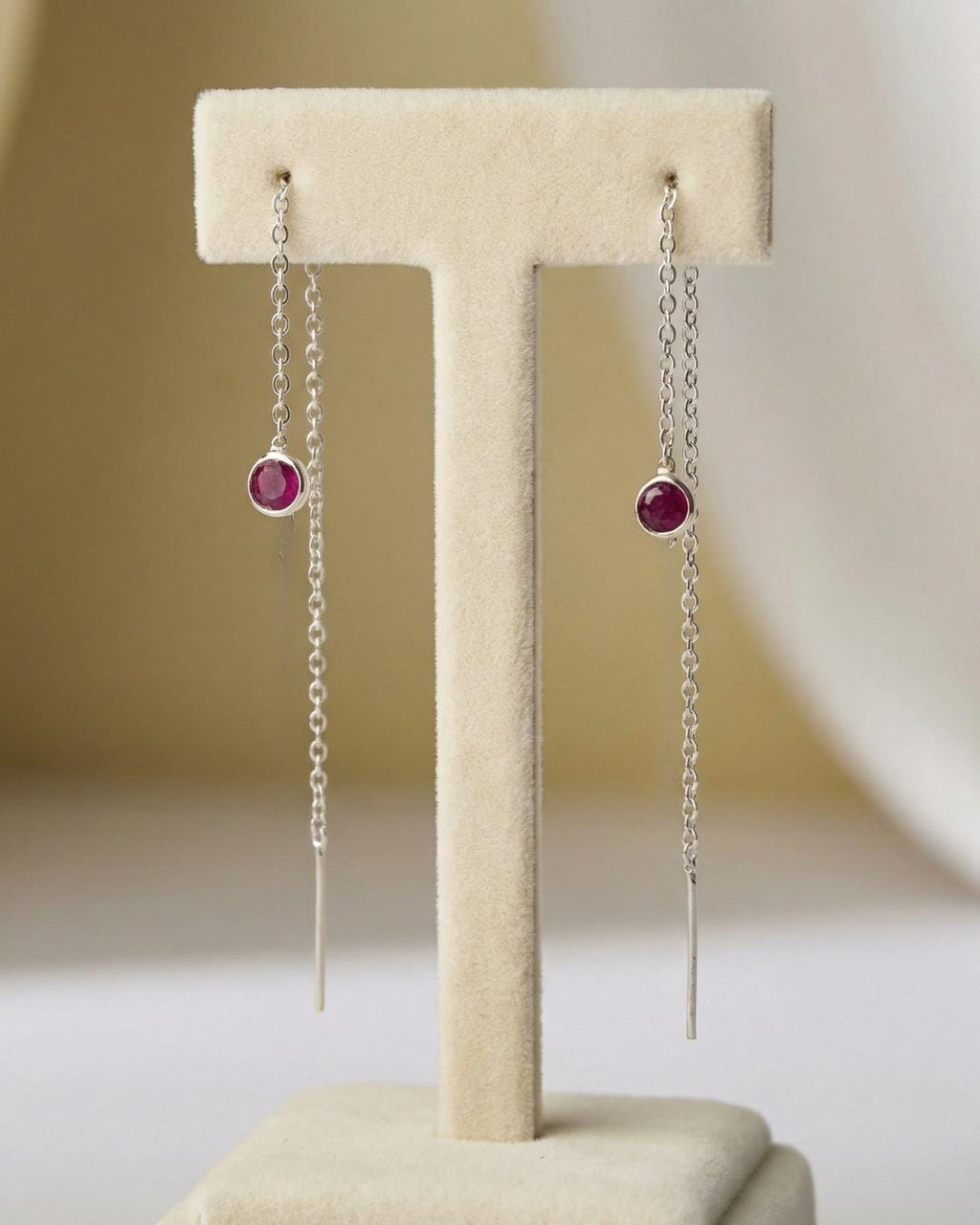Ruby Threader Earrings 925 Sterling Silver | Dainty Chain Drop | July Birthstone | Minimalist Jewelry