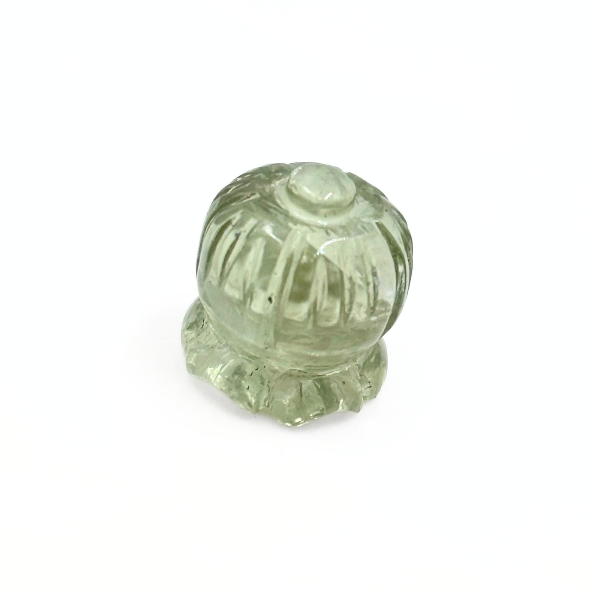 Hand-Carved Green Amethyst Lotus Gemstone, Prasiolite Carving